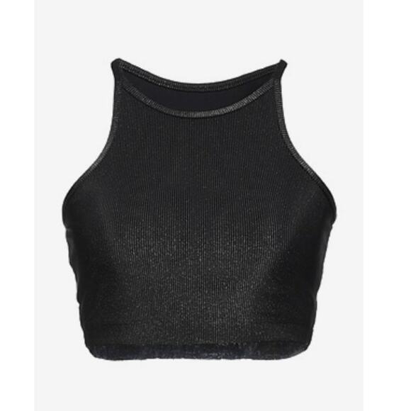 Beach Riot Glitter Anna Tank Sports Bra Black Glitter - Picture 1 of 7